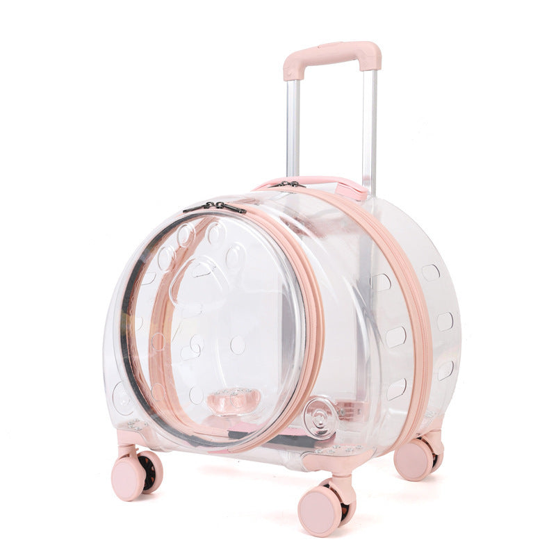 Large Capacity Universal Wheel Fully Transparent Pet Trolley Bag Breathable