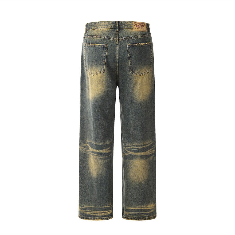 Spray Paint Denim Straight - leg Pants Men - BAGMODA
