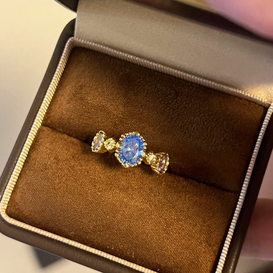 Vintage Sapphire Ring Light Luxury Minority High-end Design Exquisite