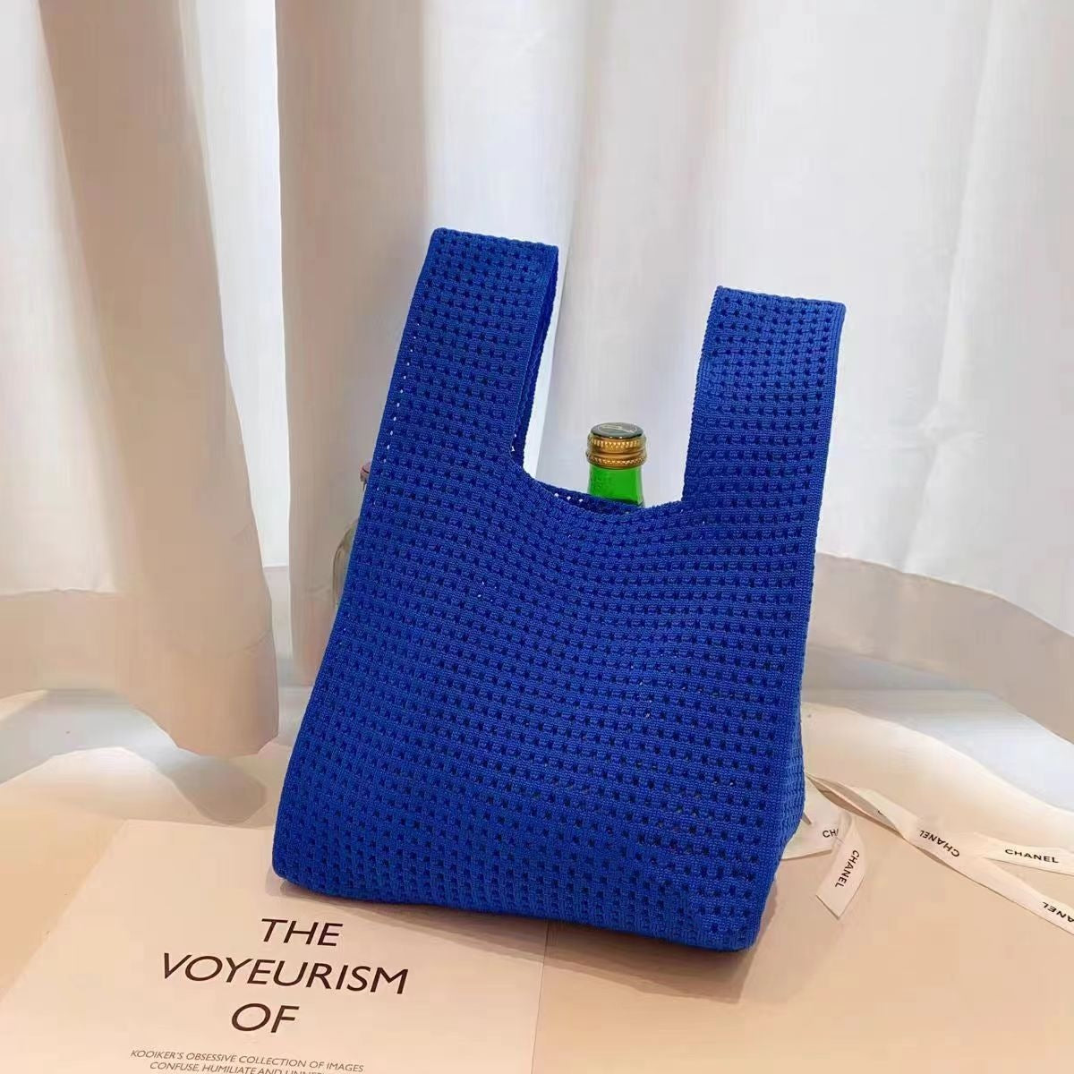Bolso de mano retro de punto hueco para mujer