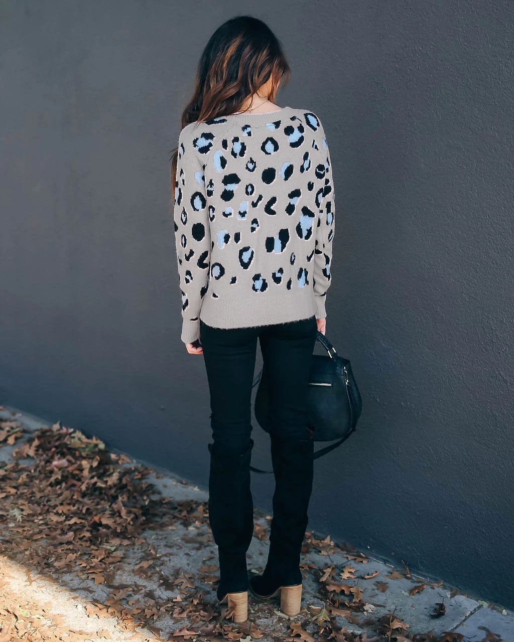 Plus Size Women's Sweater Leopard Print Knitwear Base Clothing Sweater