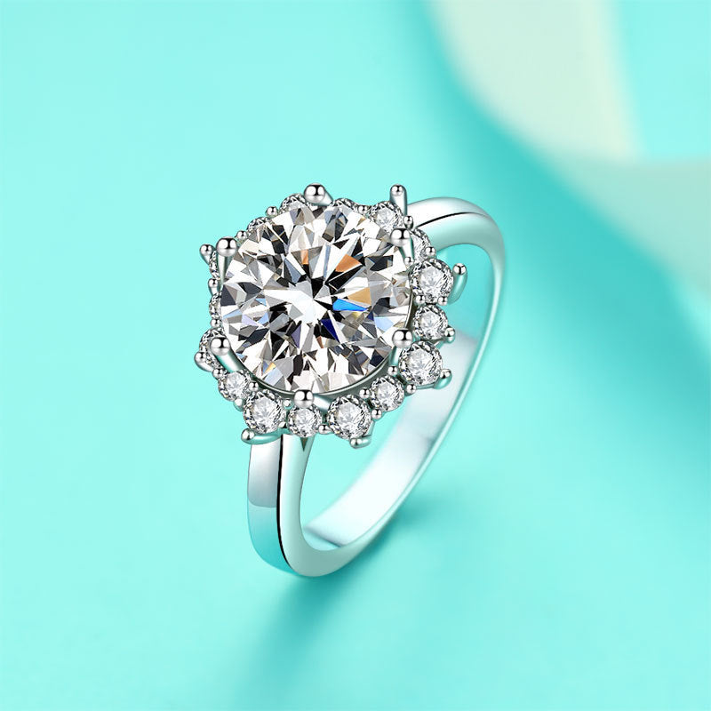 S925 Sterling Silver Wedding Ring Luxury Light Luxury Flower Ring High Carbon Rhinestone Ring