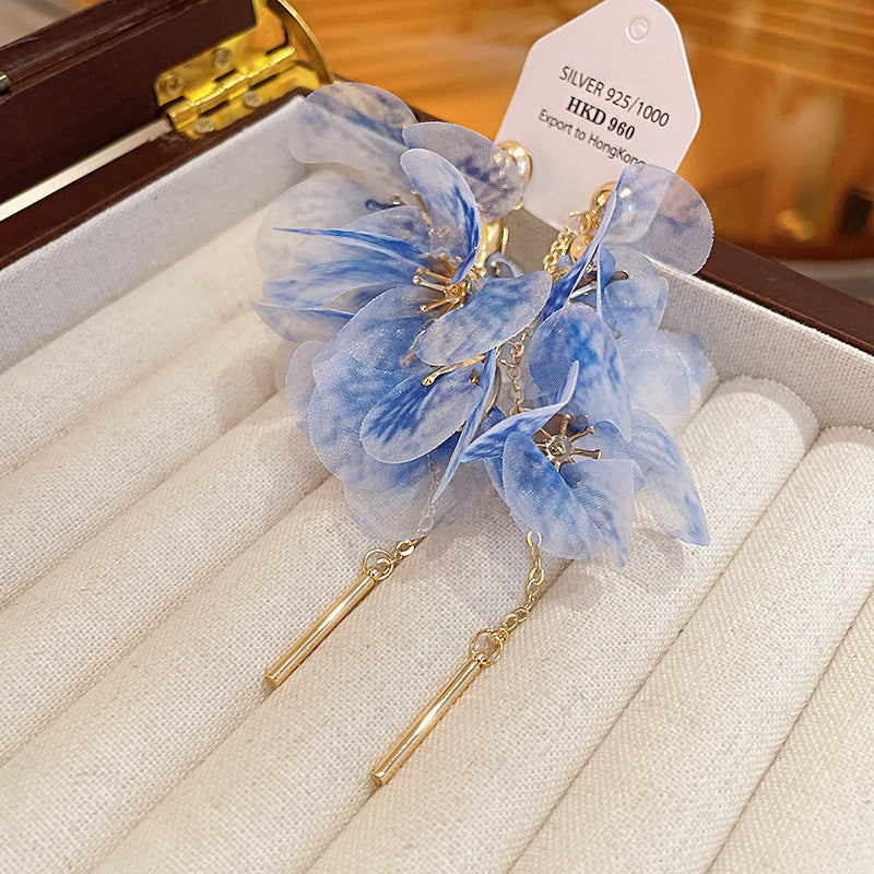 Flower Pattern Shell Tassel Round Earrings Light Luxury High Sense