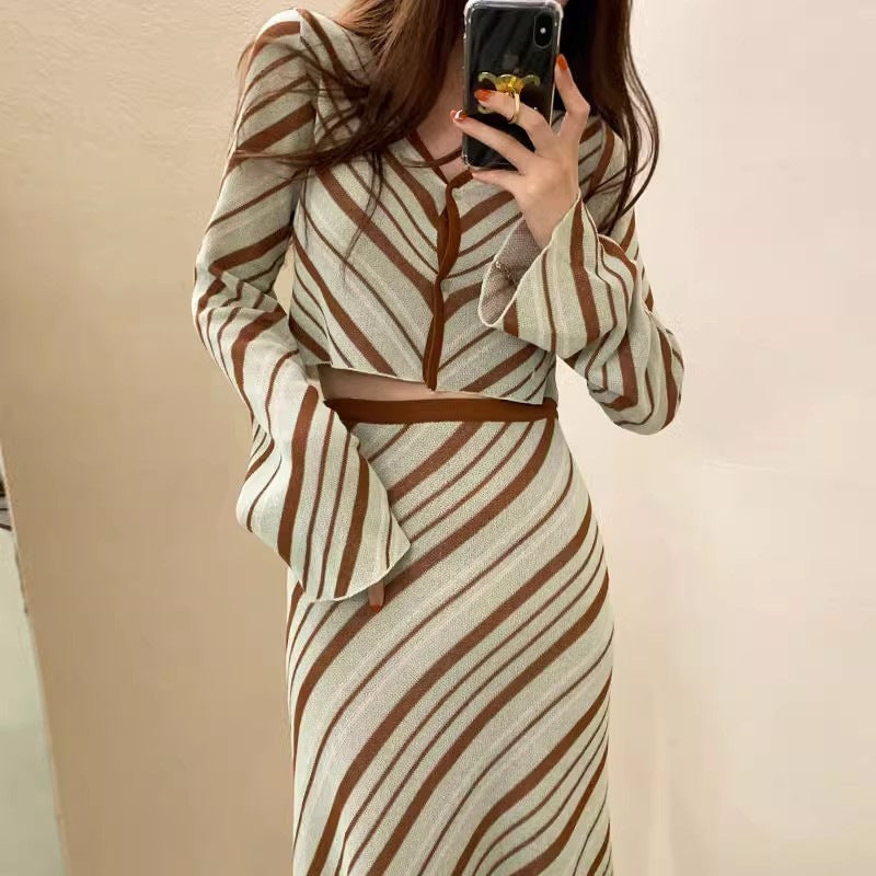 Two Short Knitwear High Waist Skirt Suit Women