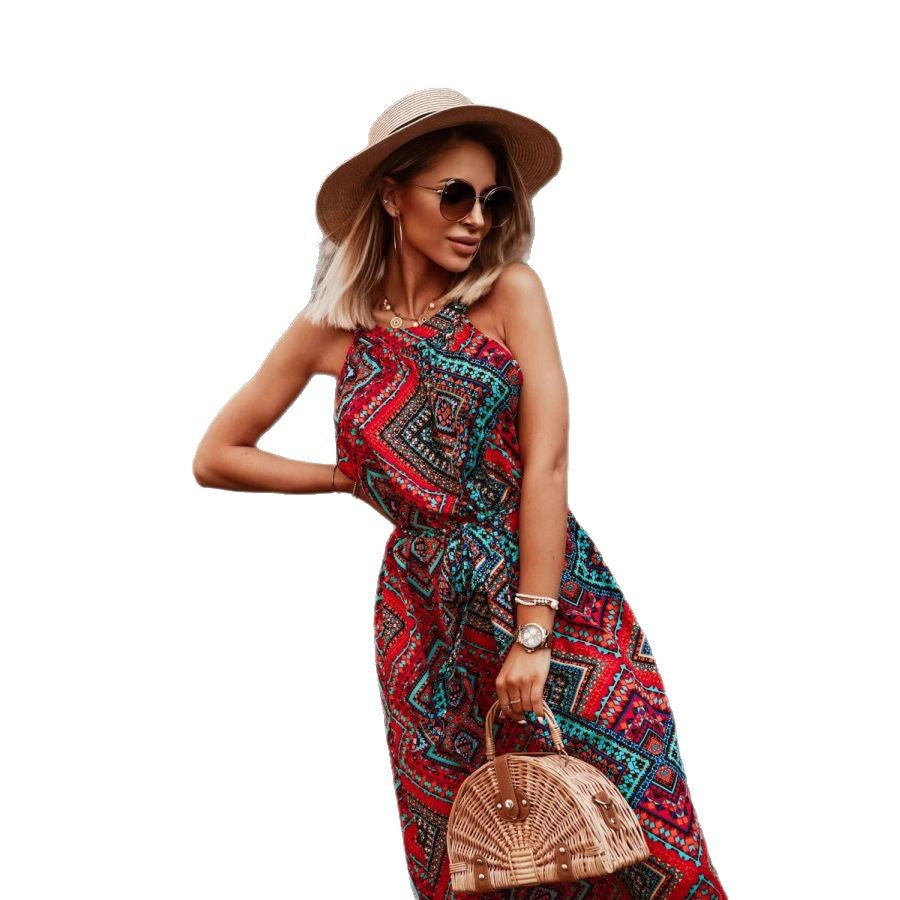 Bohemian Print Halter Long Dress