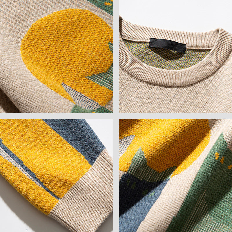 Autumn Thickened Knitted Undercoat Loose Round Neck Couple Top Coat
