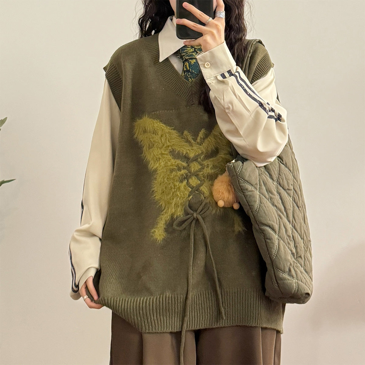 Butterfly Rope Knitwear V-neck Sweater Vest