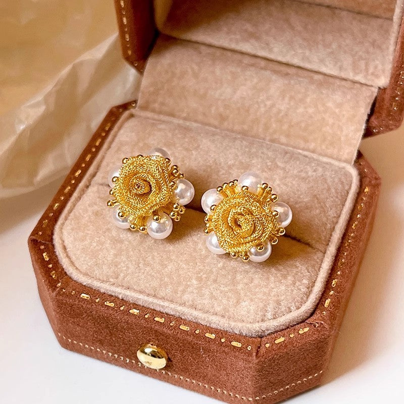 Flower-like Brocade Flower Beaded Tassel Earrings