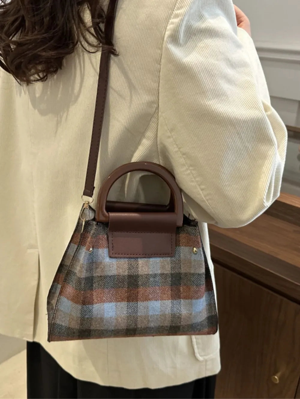 Lively Plaid Charm Shoulder Bag