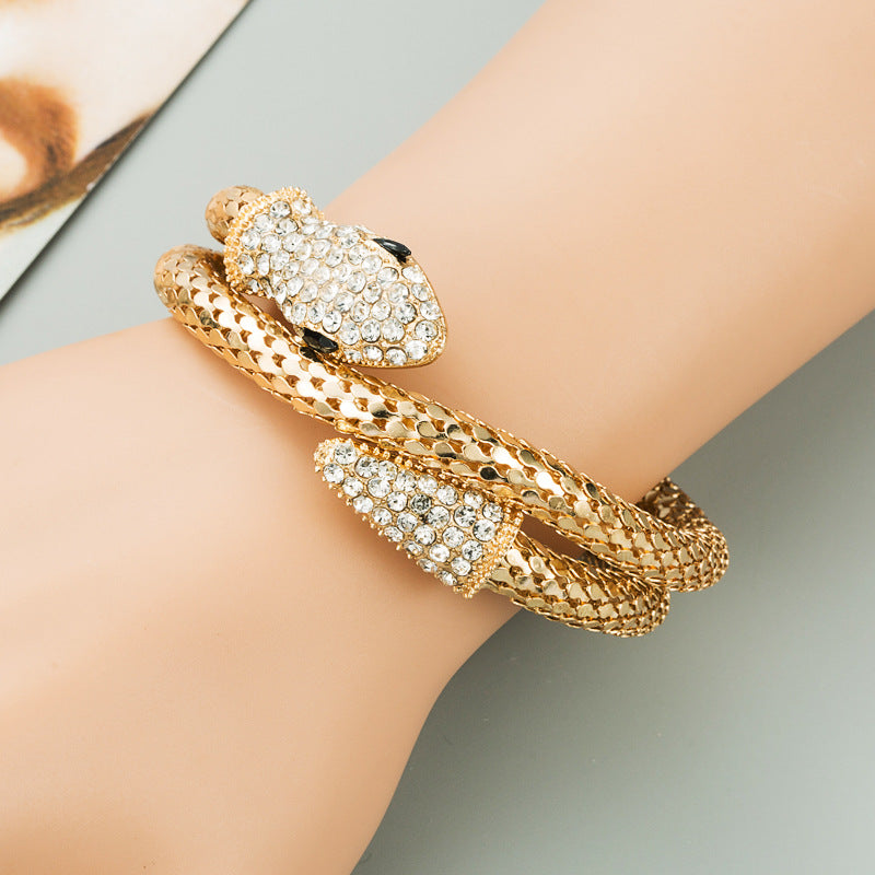 New Personality Exaggerated Punk Style Snake Shape Winding Men's And Women's Bracelets Alloy Inlaid Rhinestones Retro Bracelet Jewelry