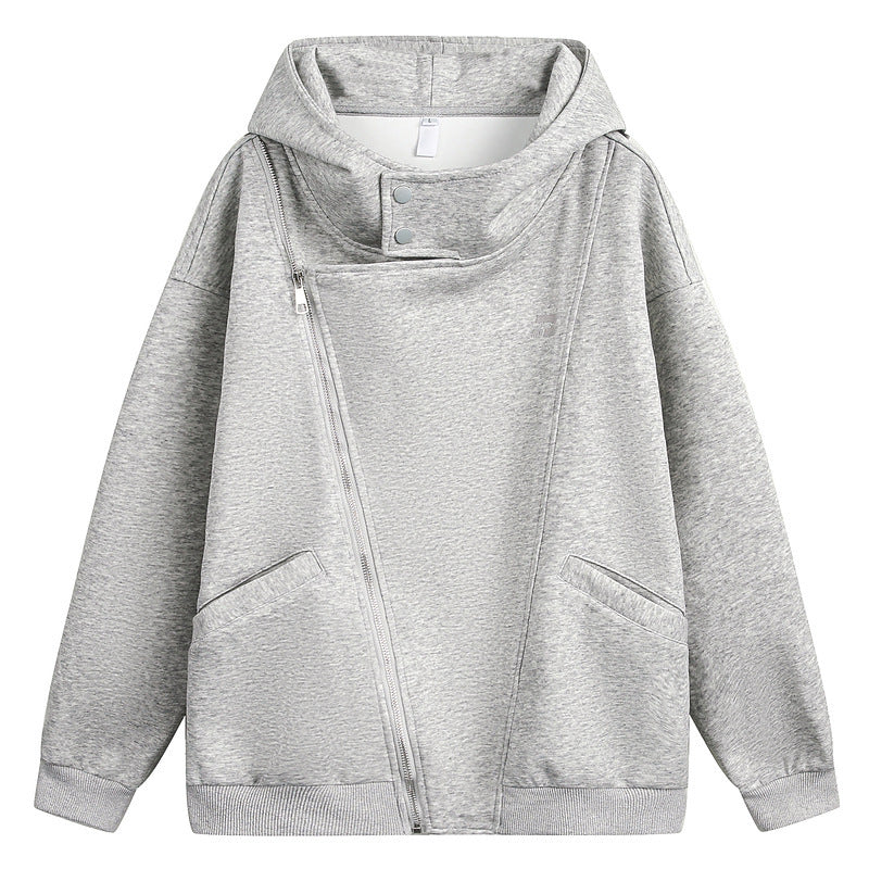 Irregular Zipper Hooded Sweater Spring Niche