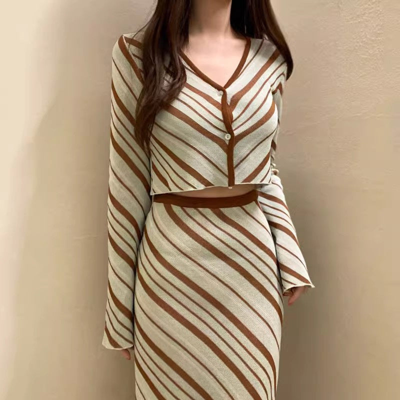 Two Short Knitwear High Waist Skirt Suit Women