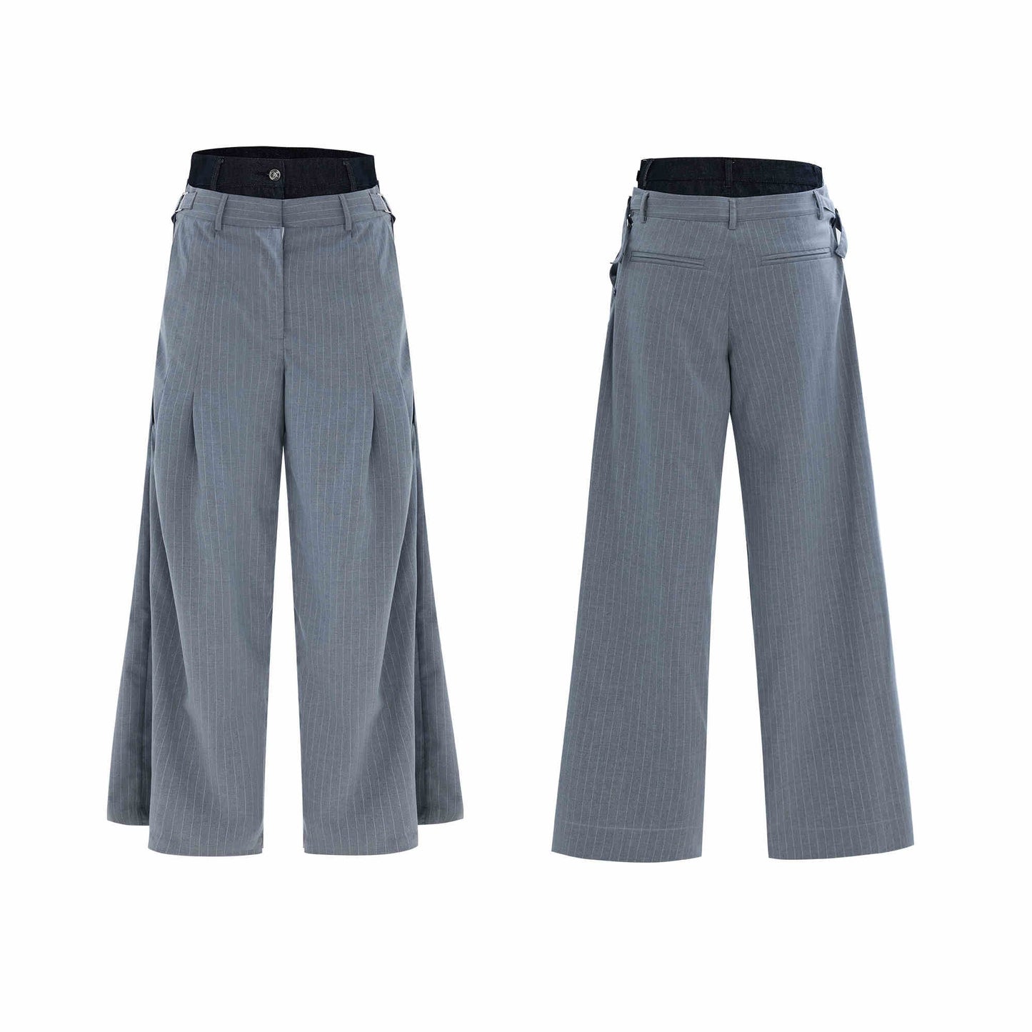 Niche Double Waist Striped Suit Pants Raw Denim Stitching Design Sense Draped Pants Men And Women