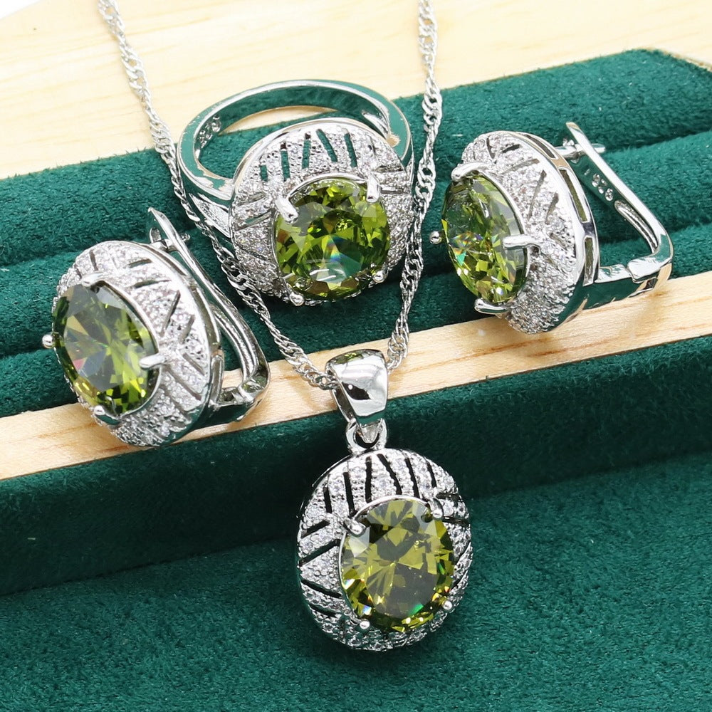 Anti-allergy Zircon Necklace Earring Ring Ornament Suit