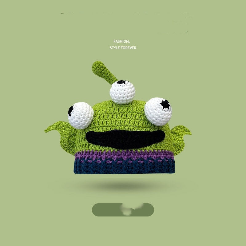 Cartoon Cute Handmade Funny Woolen Knitted Hat Internet Celebrity Same Style Personalized Swing Wool Headgear