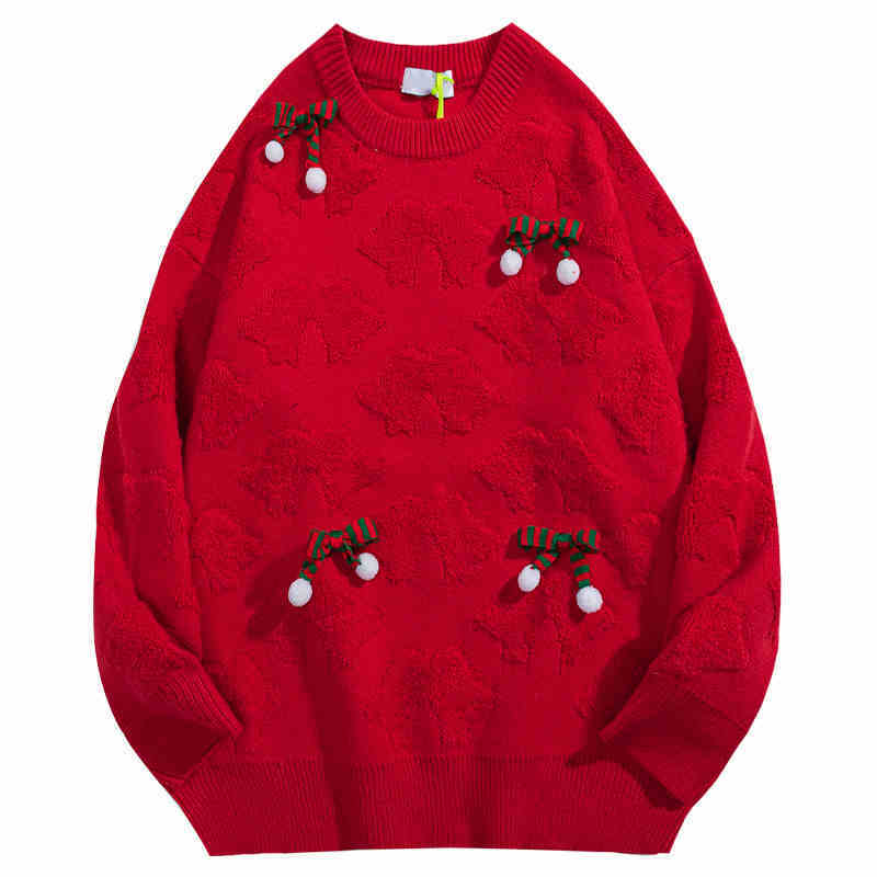 Bowknot Flocking Three-dimensional Decoration Couple Christmas Sweater