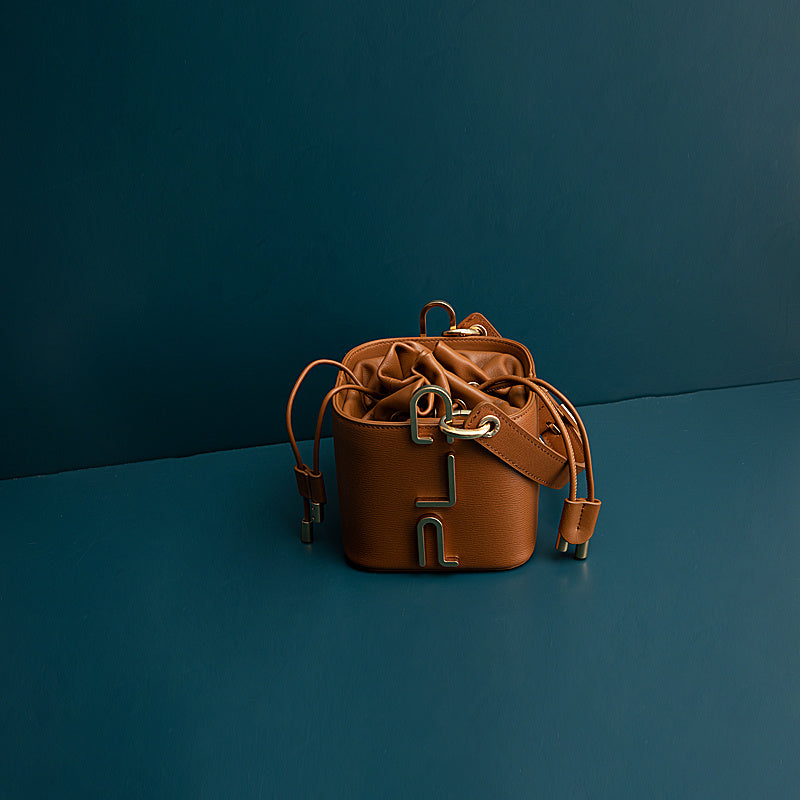 Cowhide Leather Bucket Bag