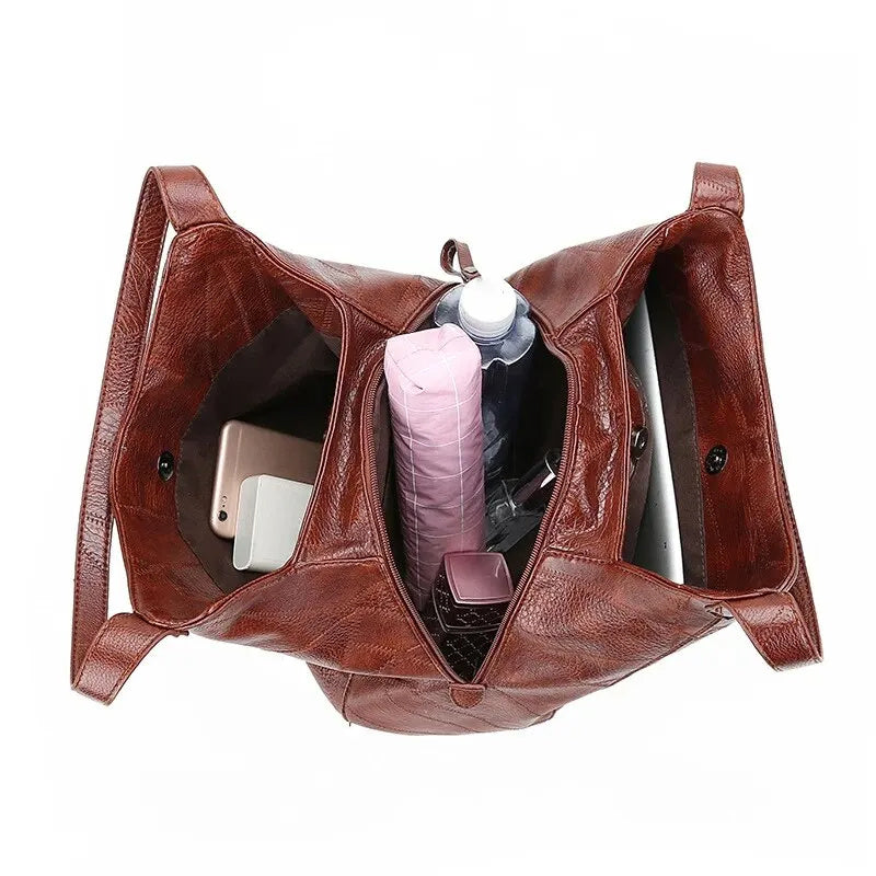Vintage Leather Marble Grain Shoulder Bag