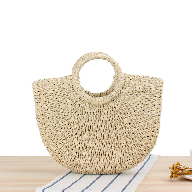 Bolso bandolera de playa redondo de paja tejida