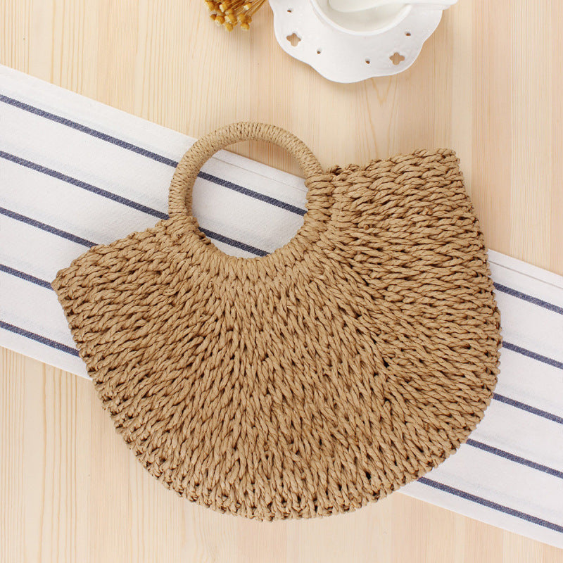 Bolso bandolera de playa redondo de paja tejida