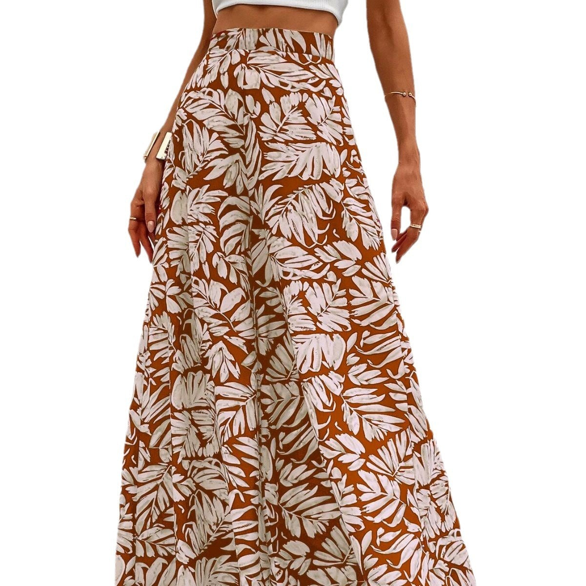 Pantalones anchos de gasa con estampado floral para mujer
