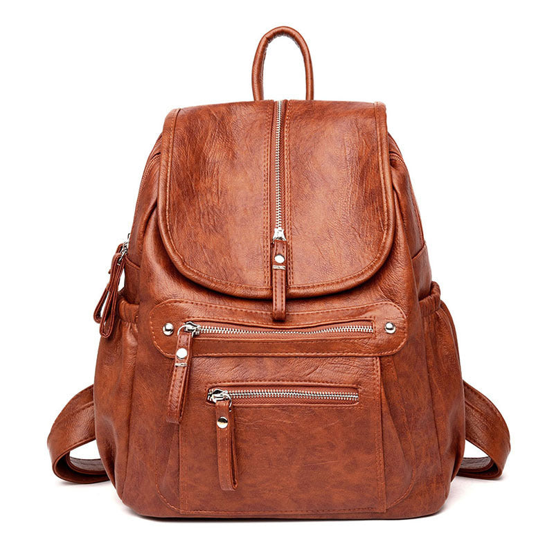 Casual soft leather ladies travel backpack
