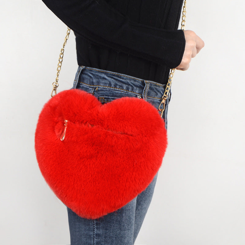 Fluffy Heart Messenger Bag - BAGMODA