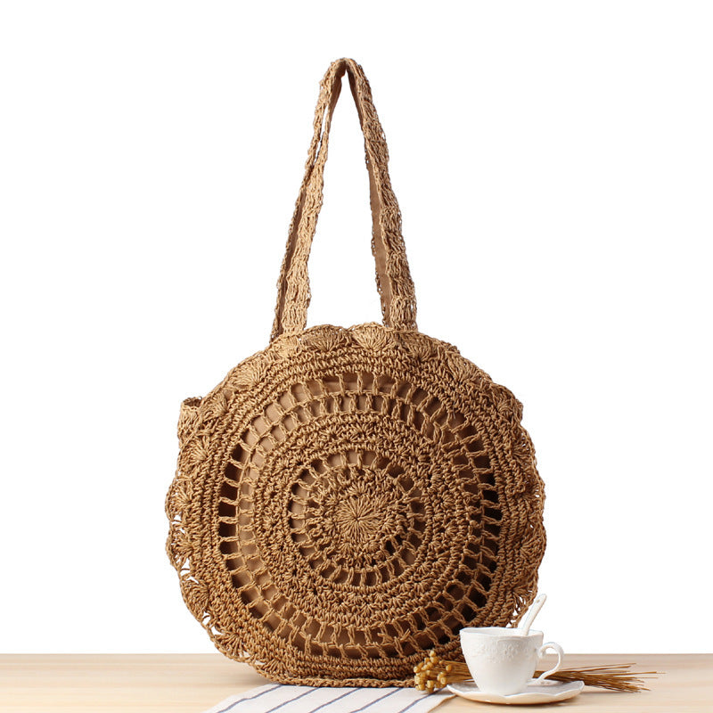 Bolso bandolera de playa redondo de paja tejida