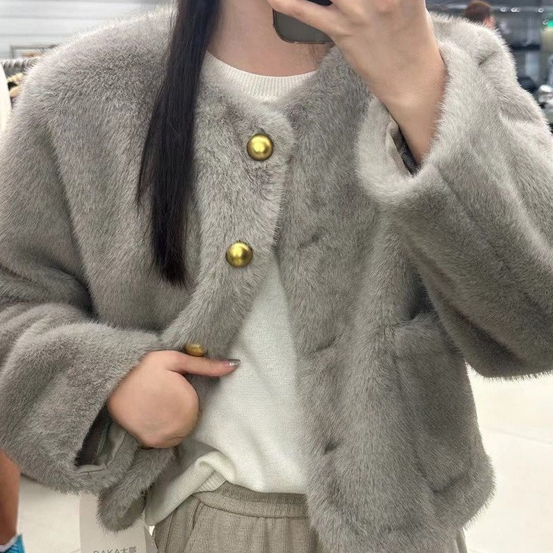 Integrated Artificial Mink Fur Short Coat