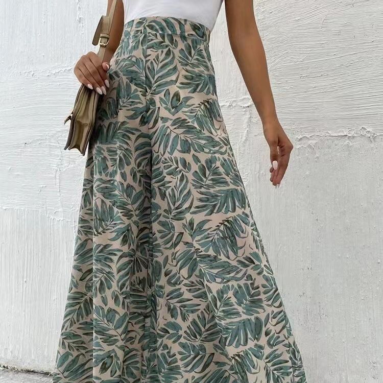 Pantalones anchos de gasa con estampado floral para mujer