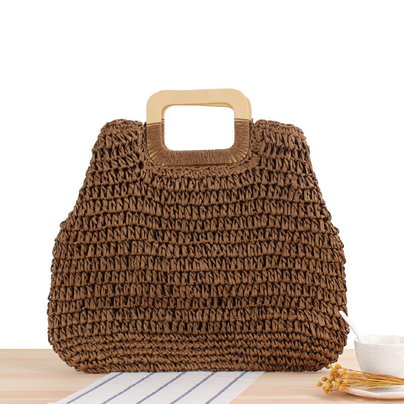 Bolso bandolera de playa redondo de paja tejida