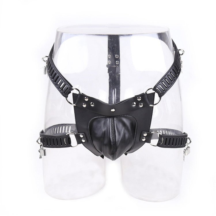 Chastity Leather Pants With Lock Bondage Black Men - BAGMODA