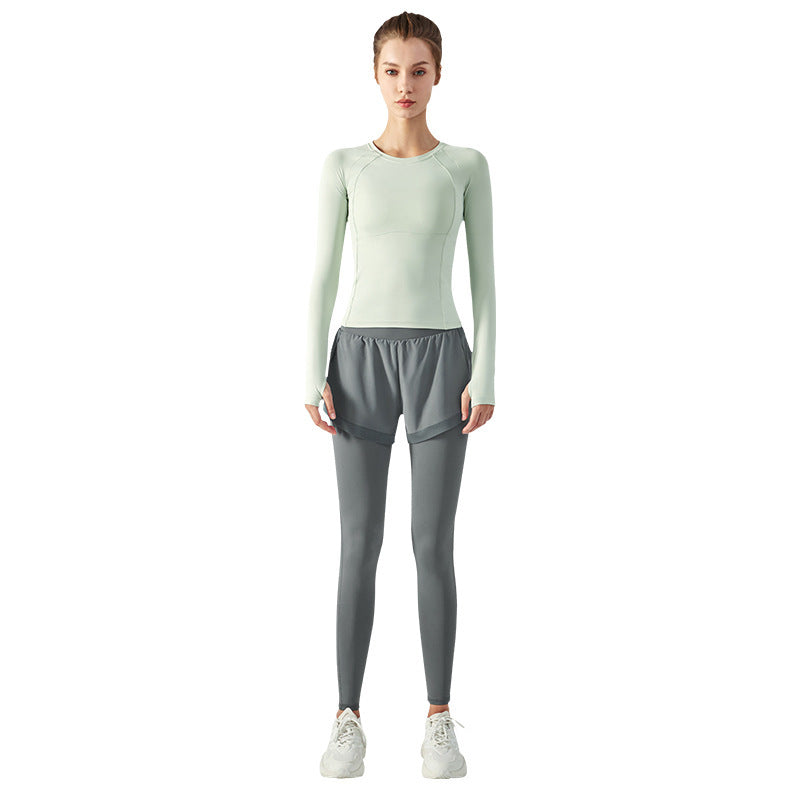 Elastische, hoch taillierte Anti-Exposure-Leggings aus zweiteiliger Netzstoff