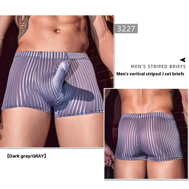 Men's Breathable Stripes Underwear Skin-friendly High Elastic Sexy Boxer Briefs