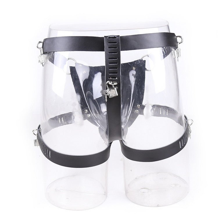 Chastity Leather Pants With Lock Bondage Black Men - BAGMODA