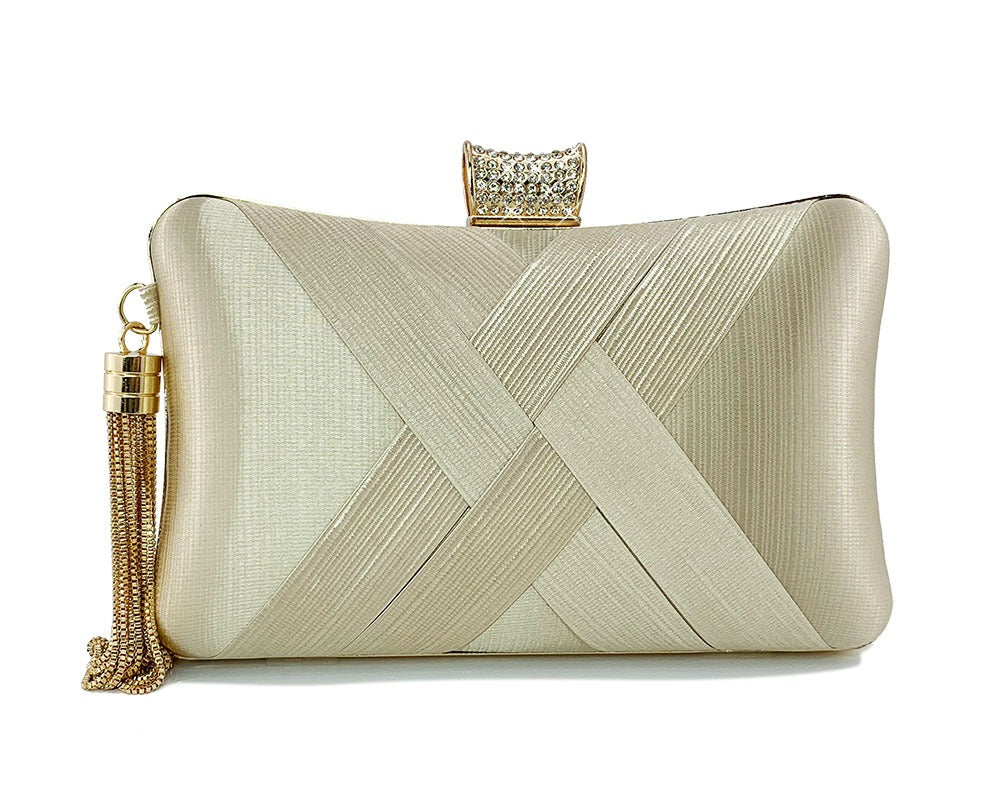 Tassel metal woven diamond buckle banquet evening shoulder bag