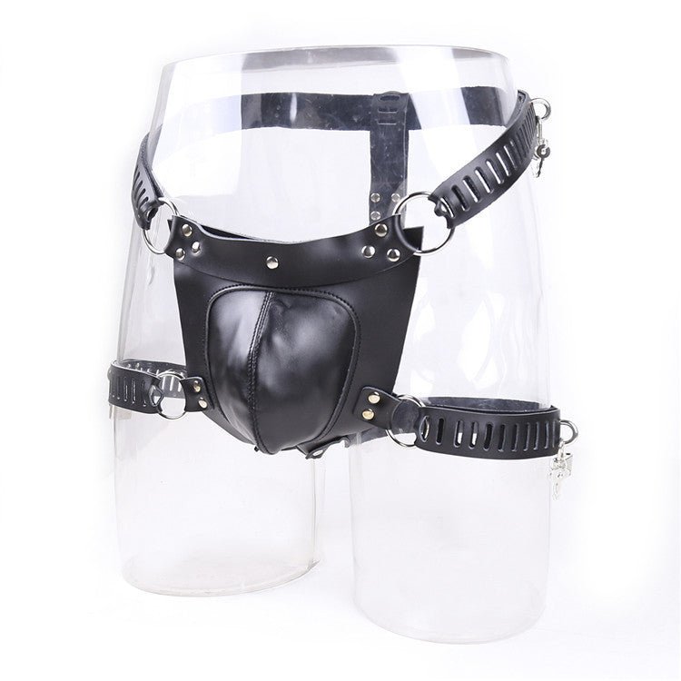 Chastity Leather Pants With Lock Bondage Black Men - BAGMODA