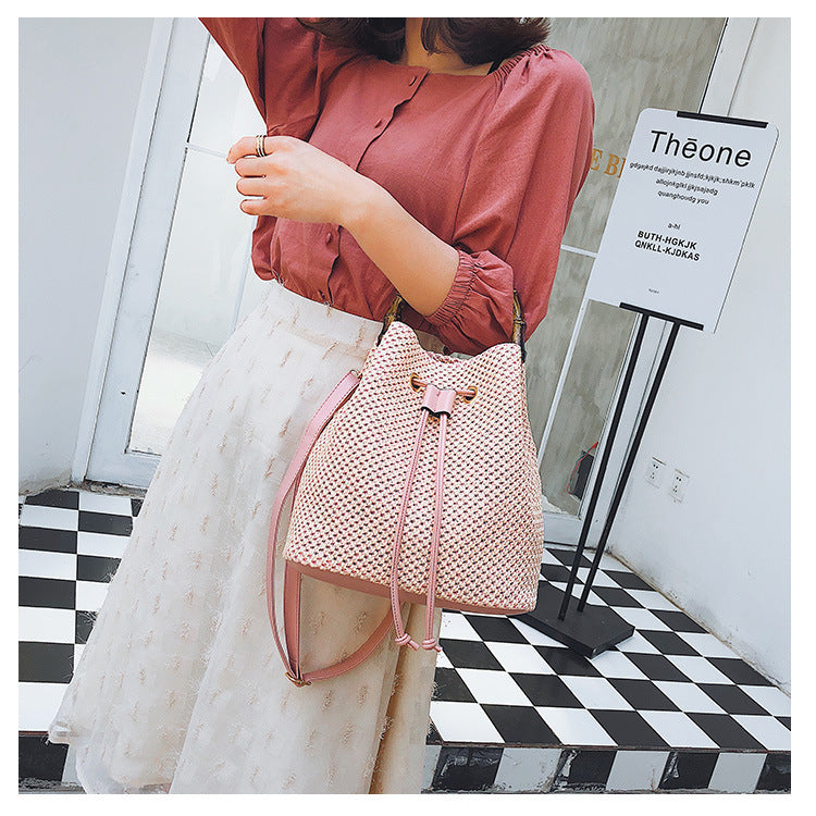 Bamboo Hand Bucket Shaped Woven Women's Bag One Shoulder Diagonal Bag
