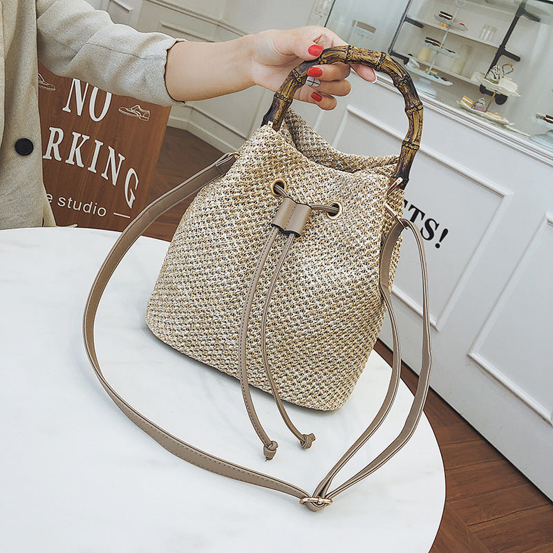 Bamboo Hand Bucket Shaped Woven Bag