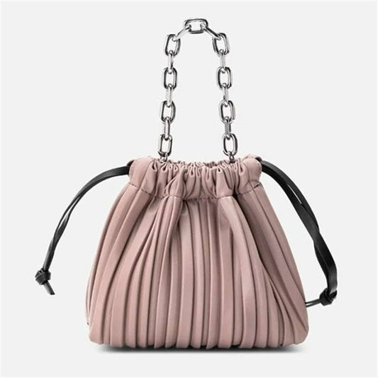 Stitching Ruffled Drawstring Bucket Bag