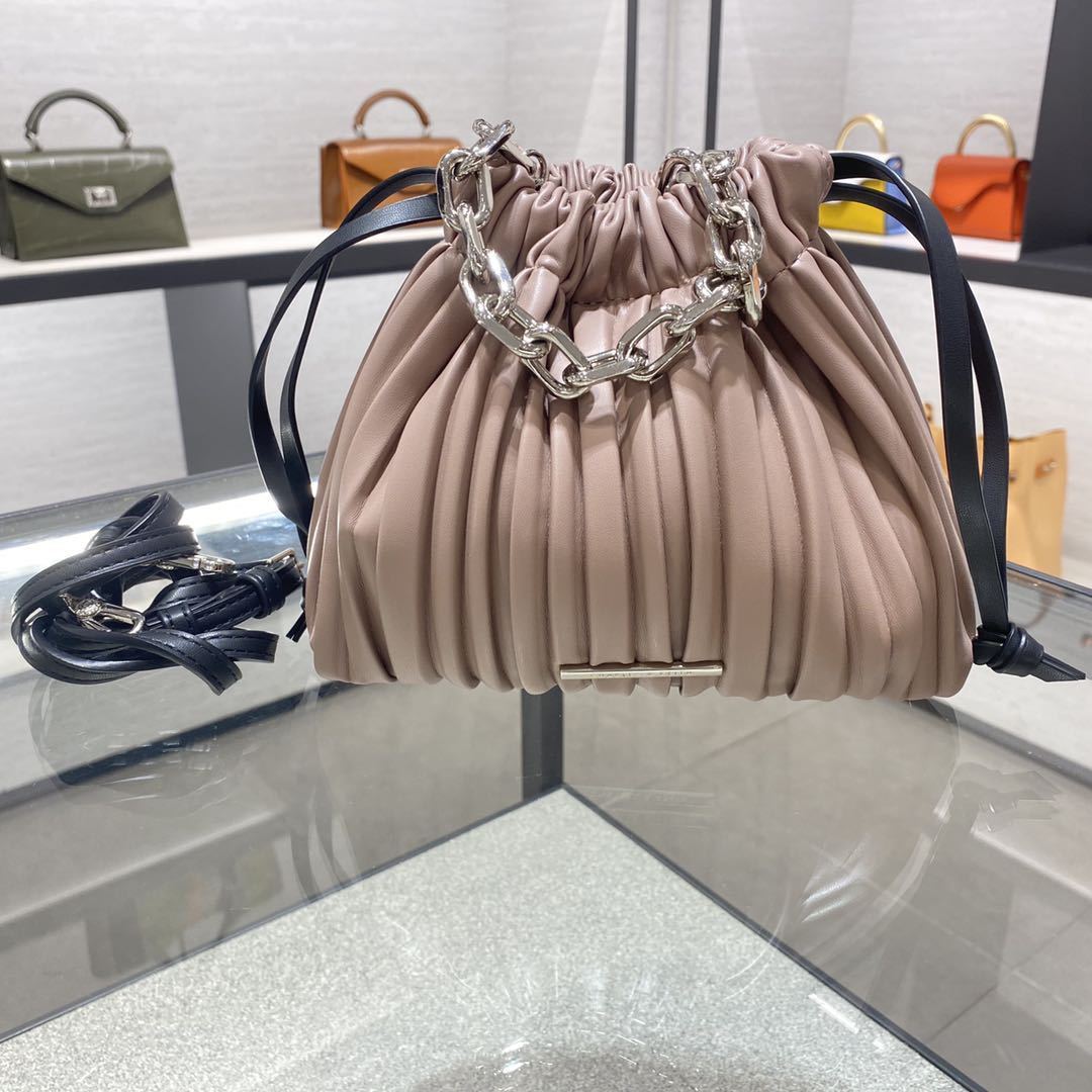 Stitching Ruffled Drawstring Bucket Bag