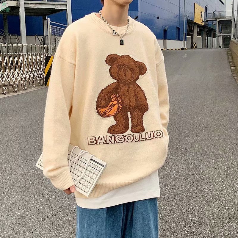 Korean Version Of Bear Sweater Crew Neck Sweater