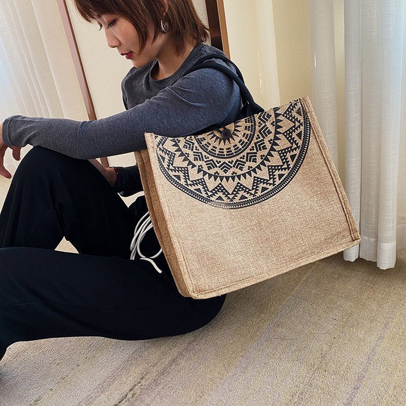 Linen Tote Bag Korean Composite Jute Bag Fashion One-Shoulder Shopping Bag