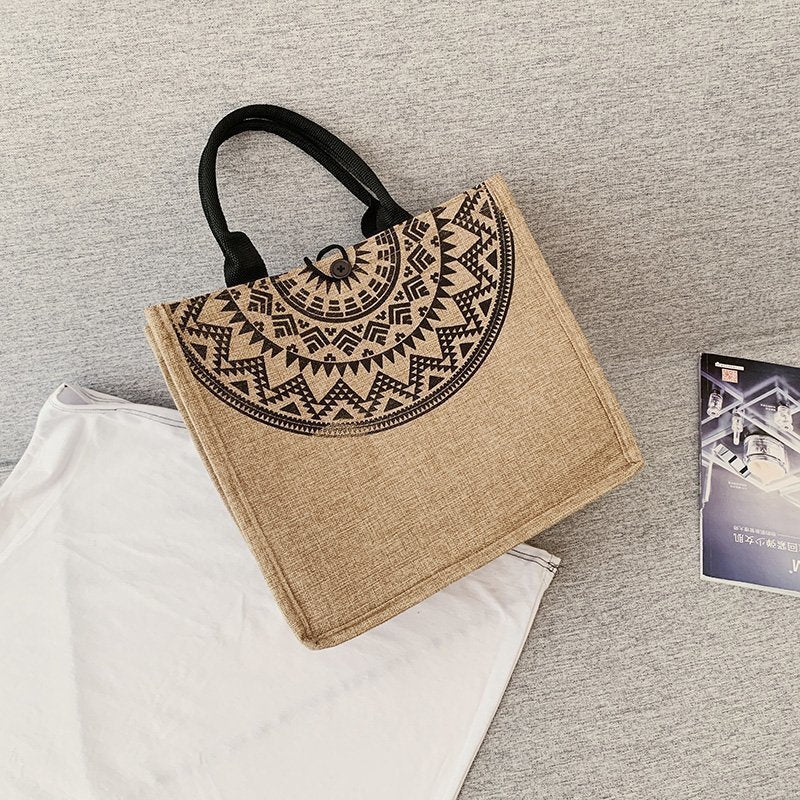 Linen Tote Bag Korean Composite Jute Bag Fashion One-Shoulder Shopping Bag