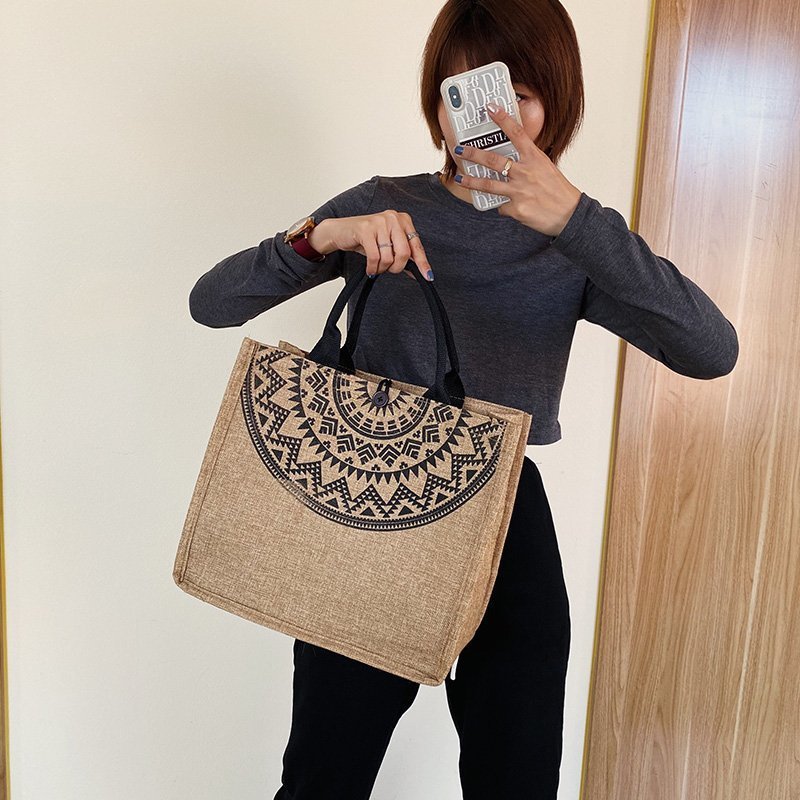 Linen Tote Bag Korean Composite Jute Bag Fashion One-Shoulder Shopping Bag