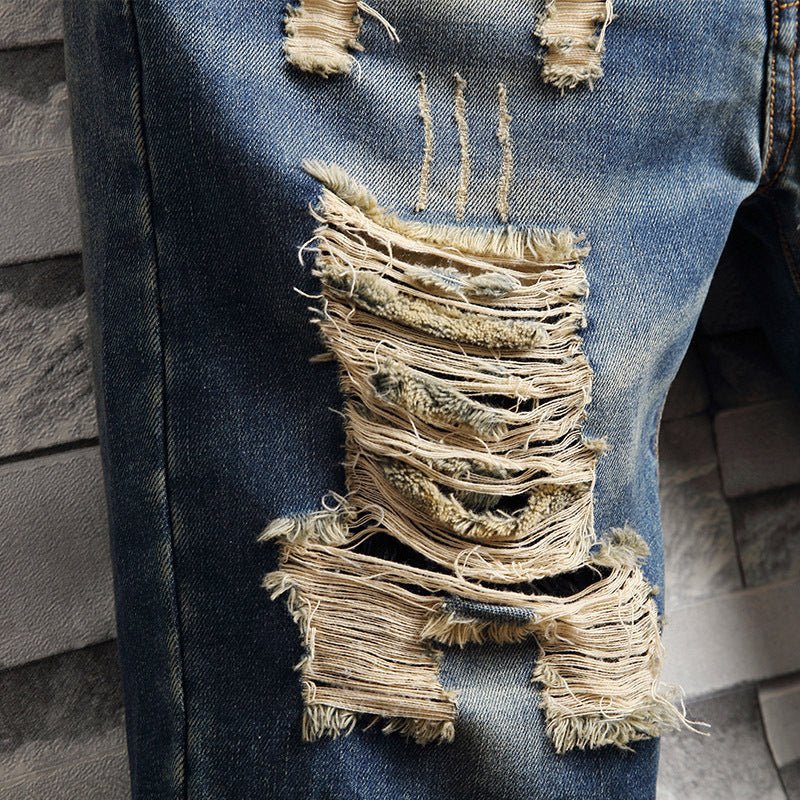 Trend big hole jeans short pants men''s summer Capris jeans pants pants beggars pants men''s Korean slim - BAGMODA