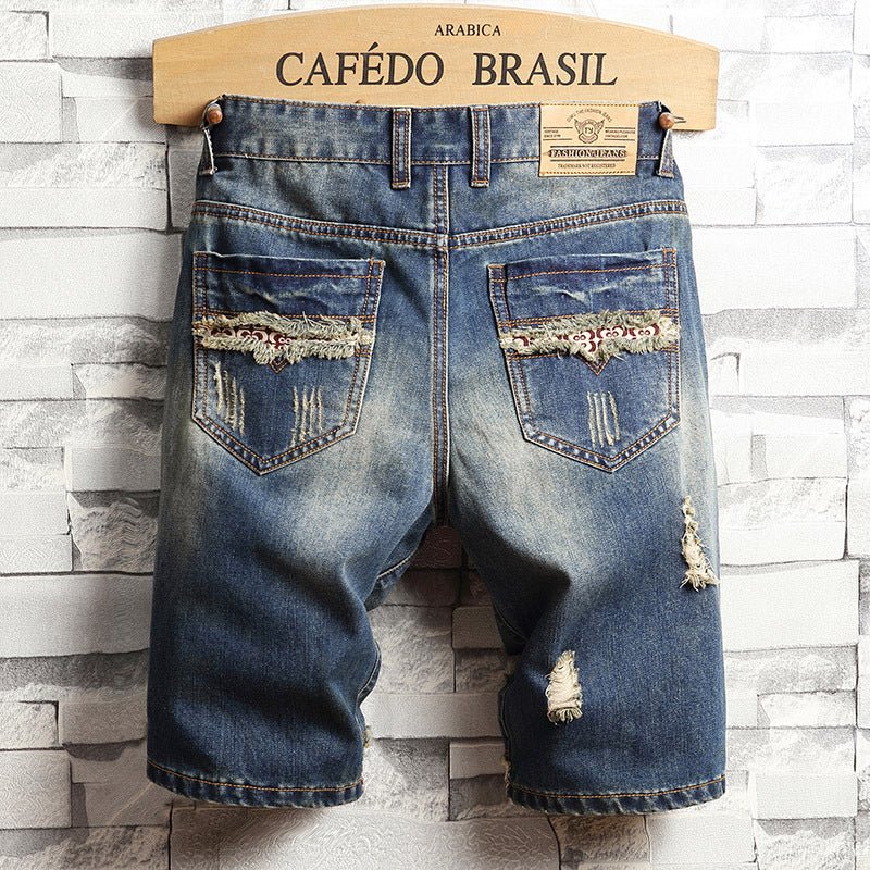 Trend big hole jeans short pants men''s summer Capris jeans pants pants beggars pants men''s Korean slim - BAGMODA