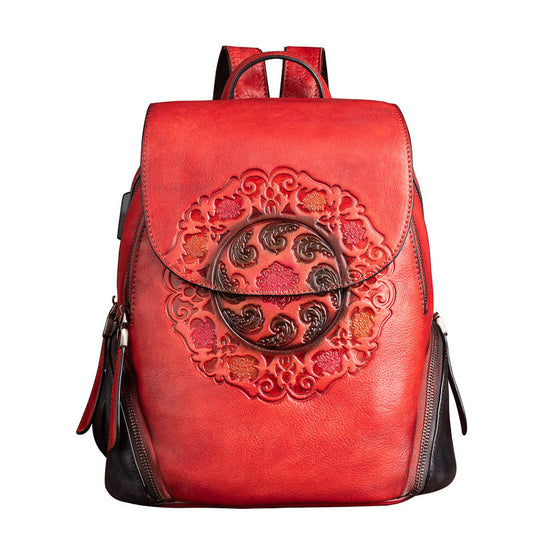 Chinese Style Ladies Leather Backpack