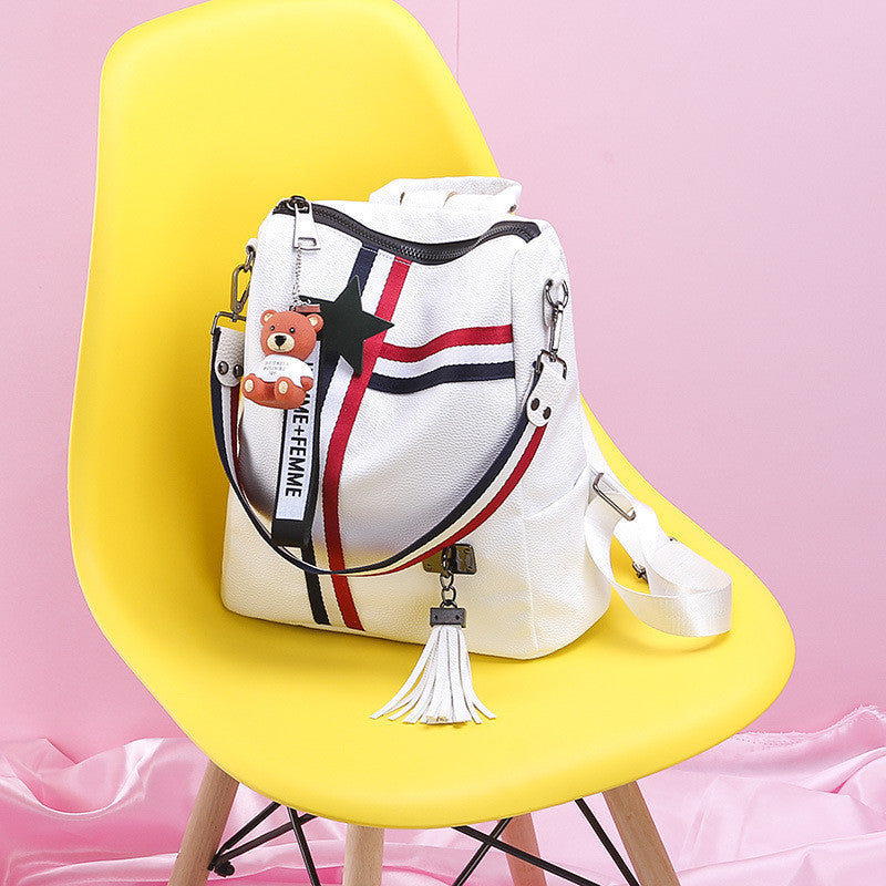 White Soft Leather Travel Lady Backpack