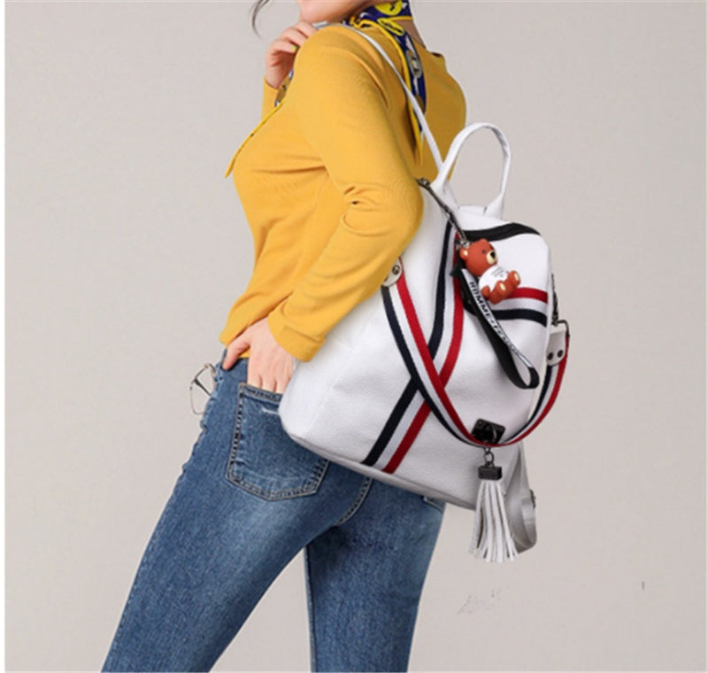 White Soft Leather Travel Lady Backpack